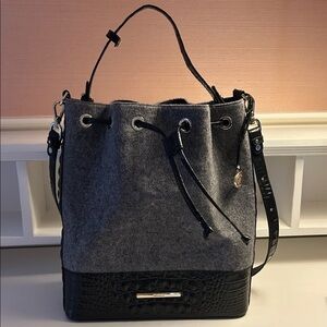 Brahmin Marlowe Light Grey Alden Rd Leather Shoulder Bag